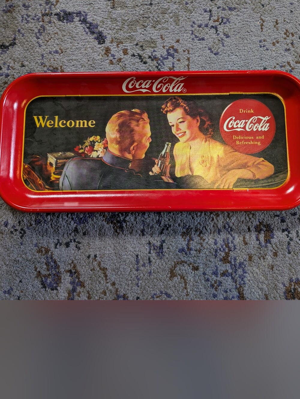 Vintage 1991 Coca Cola AuthenticWelcome Tray 1943 Ad Replica 19x9